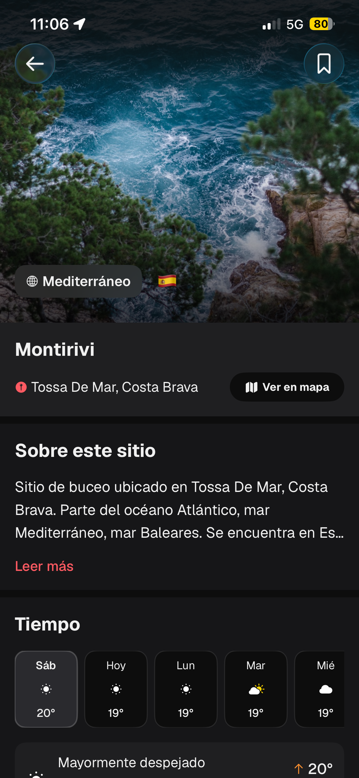 Sitio de buceo con condiciones del agua