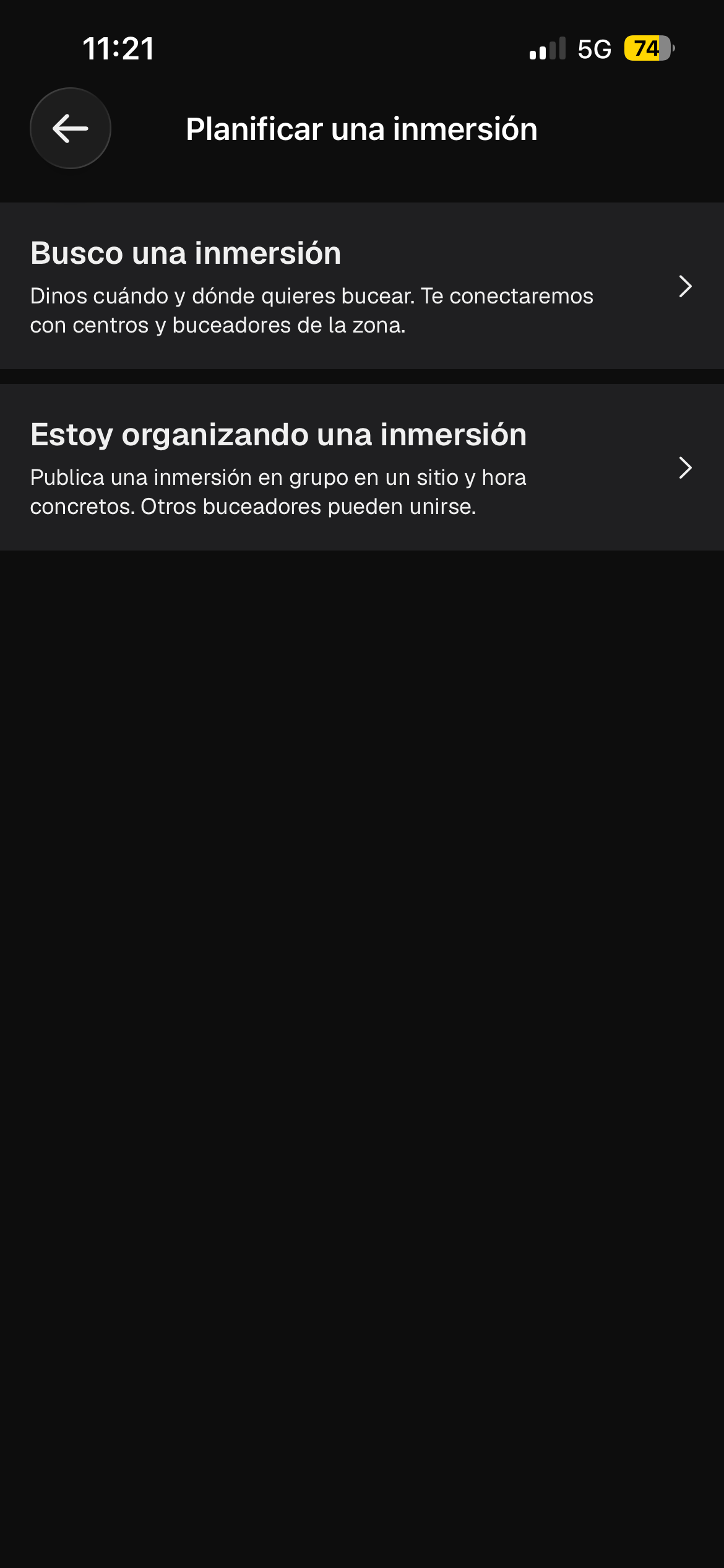 Elige busco inmersión u organizar inmersión