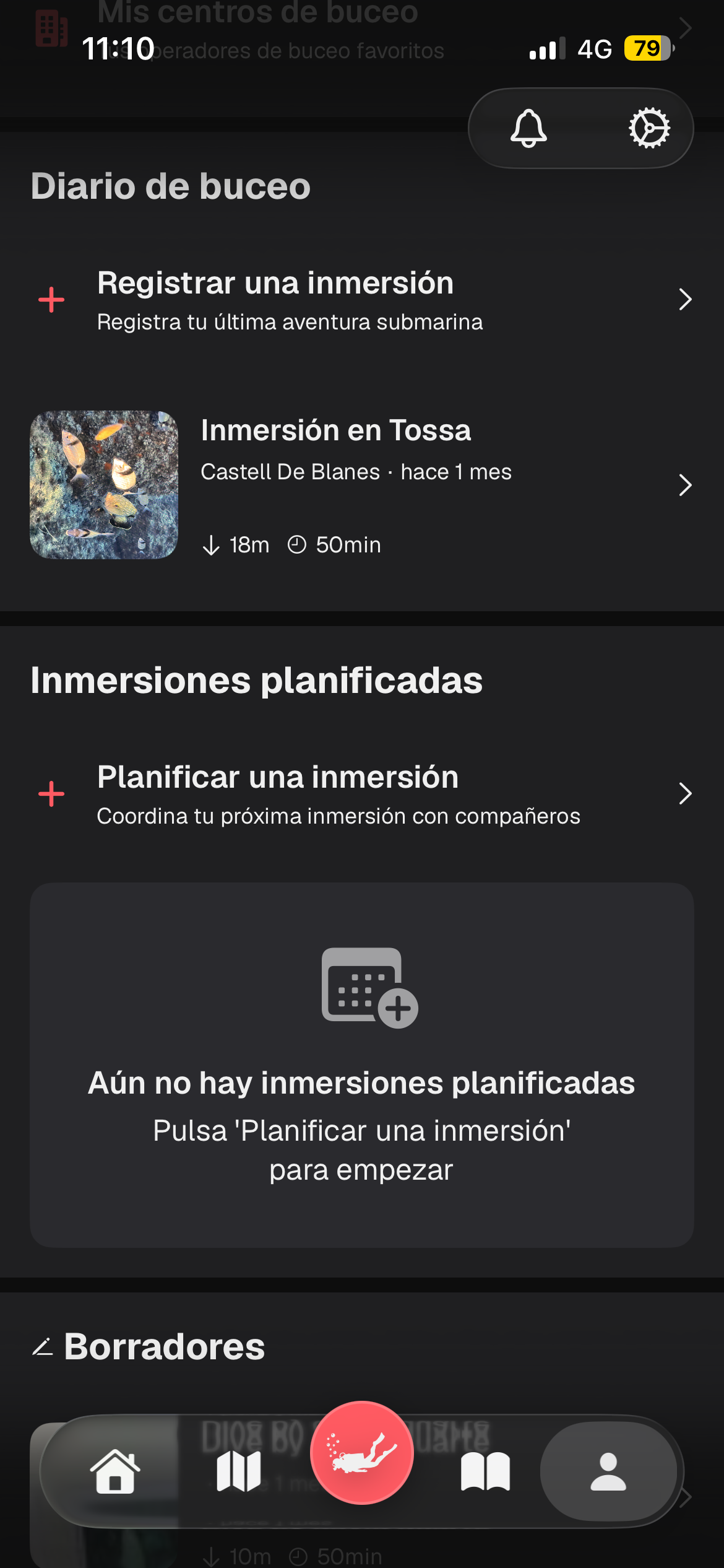 Diario de buceo e inmersiones planificadas
