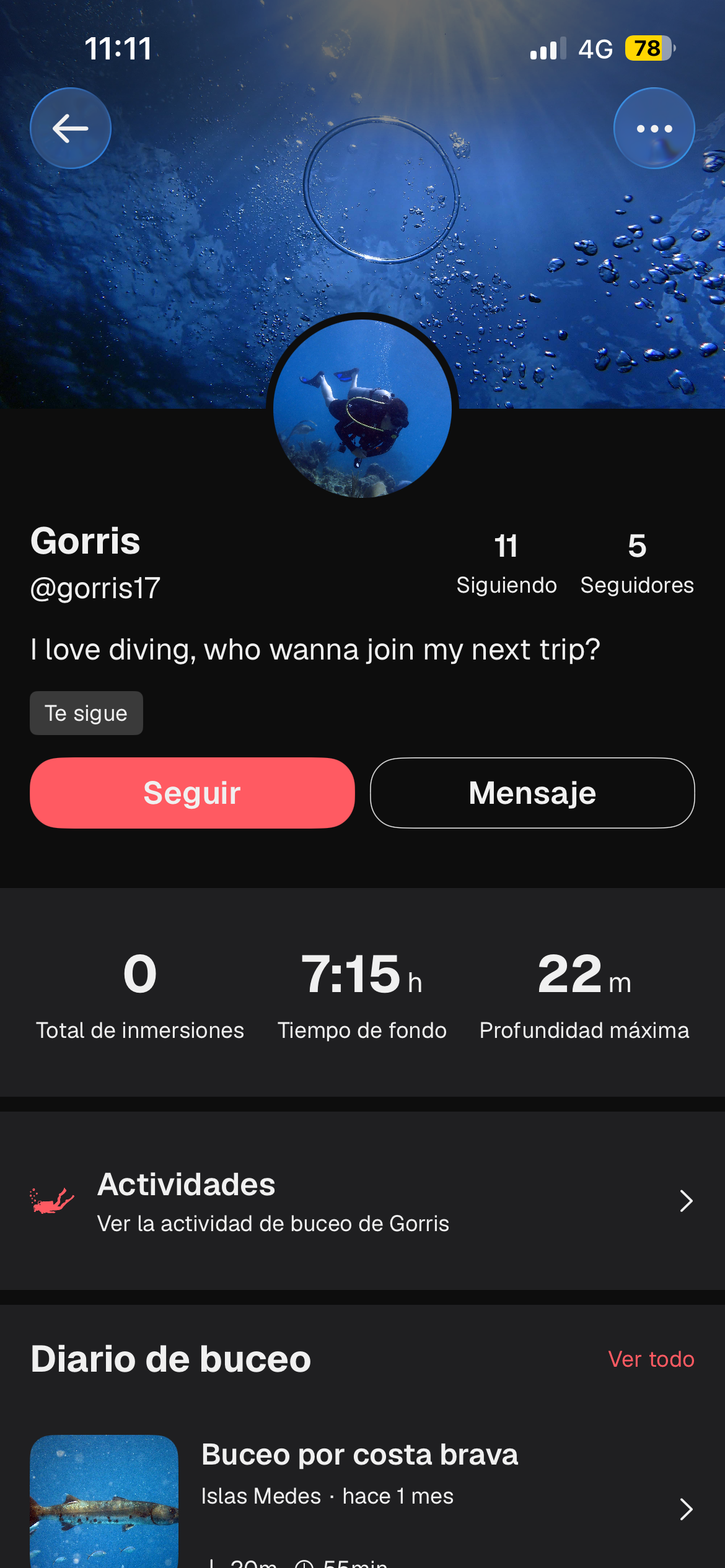 Perfil público de buceador